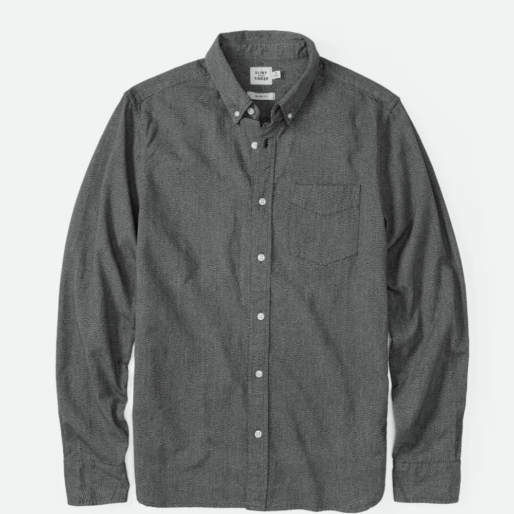 Flint And Tinder Selvedge Architect Shirt, Marled Charcoal, Slim Fit, Medium